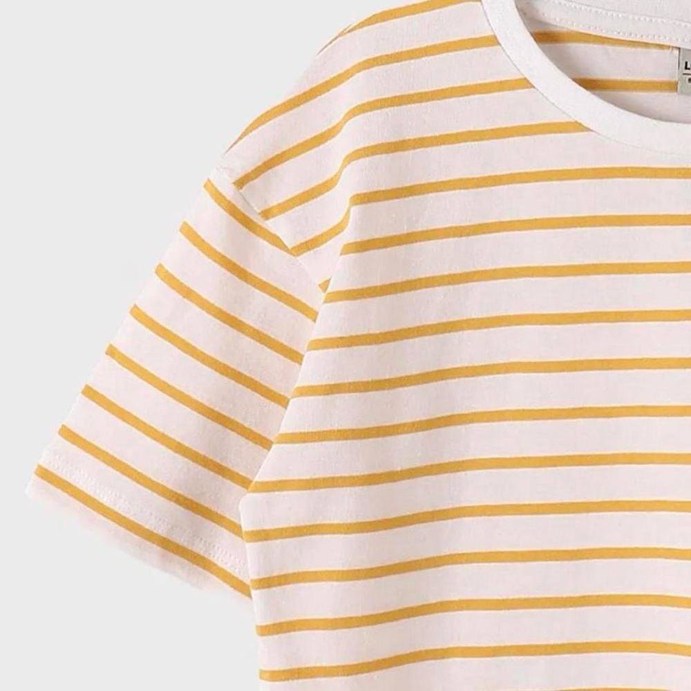 Zara White and Yellow Striped Tee